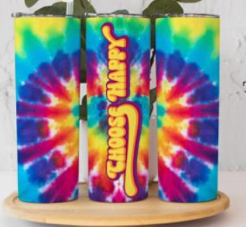 Rainbow Groovy Tye Dye "Choose Happy" Tumbler image 1