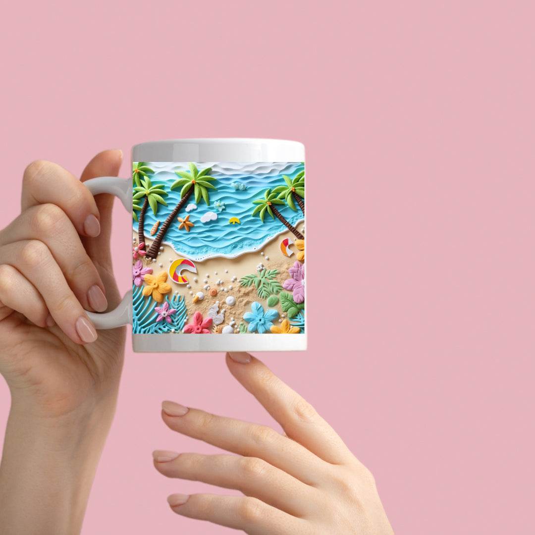 3D Beach Scene 11oz or 15oz Coffee Mug - Vegas Custom Creations