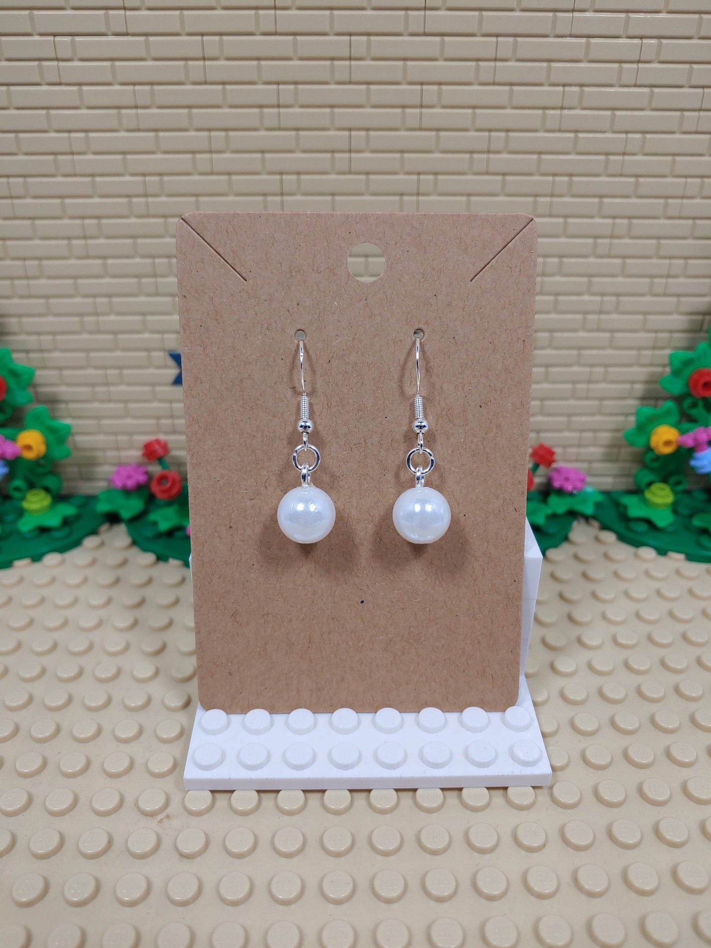 Beautiful Round Pearl Like Dangling Silver Plated Hook Earrings - Vegas Custom Creations
