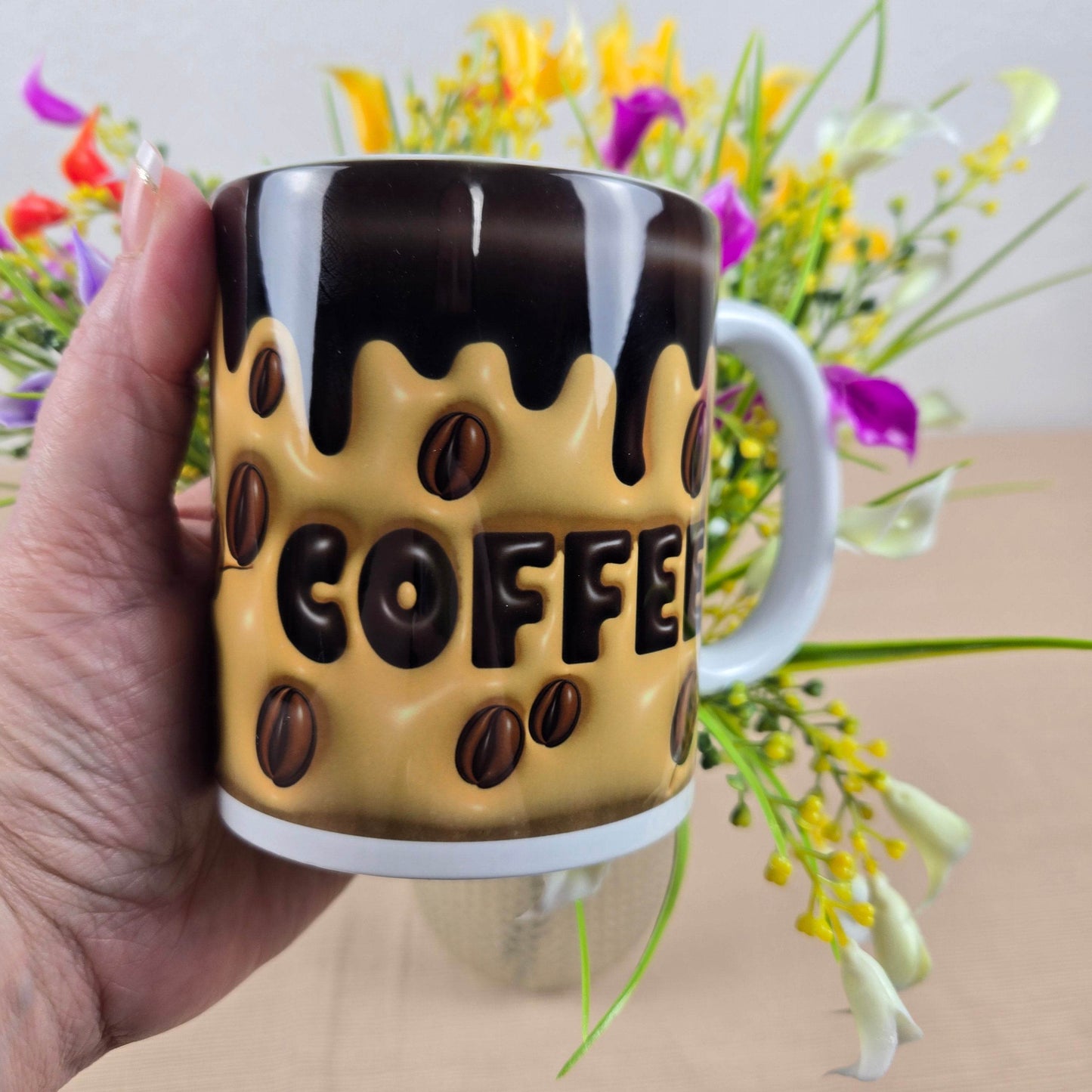 Inflated Coffee with Coffee Beans Mug - Vegas Custom Creations