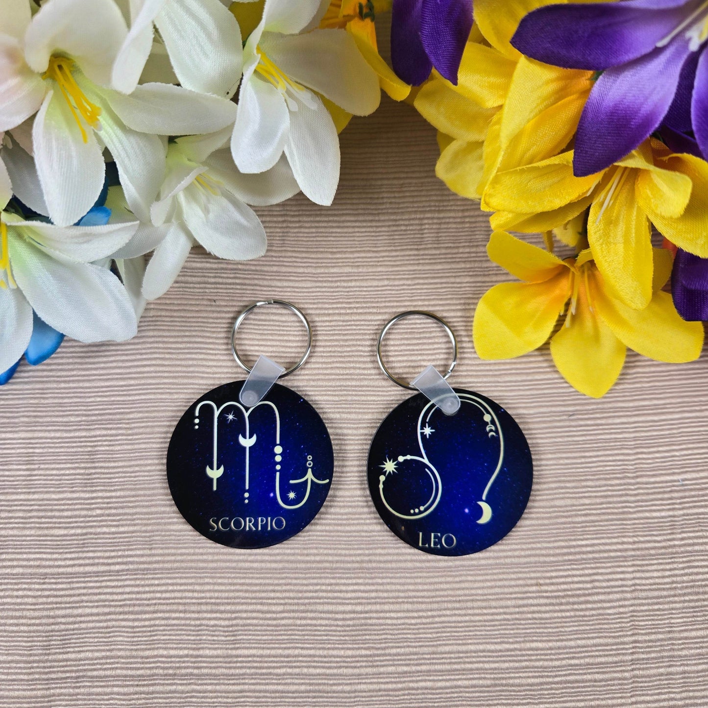 Zodiac Stars Constellation Round Key Chain (Multiple Designs Available) - Vegas Custom Creations