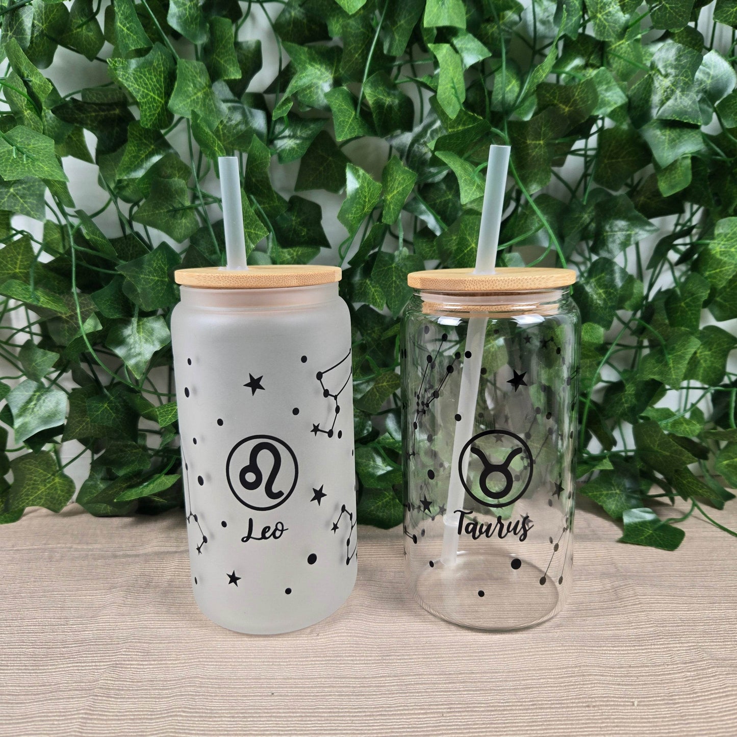 Zodiac Constellation 16oz Glass Jar Clear or Frosted (Multiple Designs Available) - Vegas Custom Creations