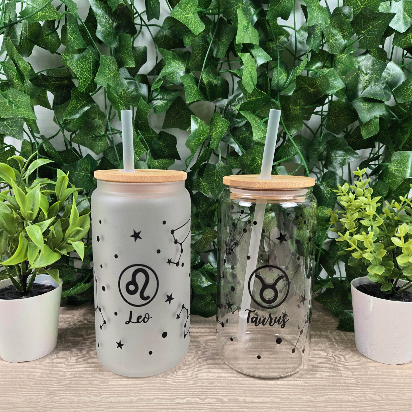 Zodiac Constellation 16oz Glass Jar Clear or Frosted (Multiple Designs Available) - Vegas Custom Creations