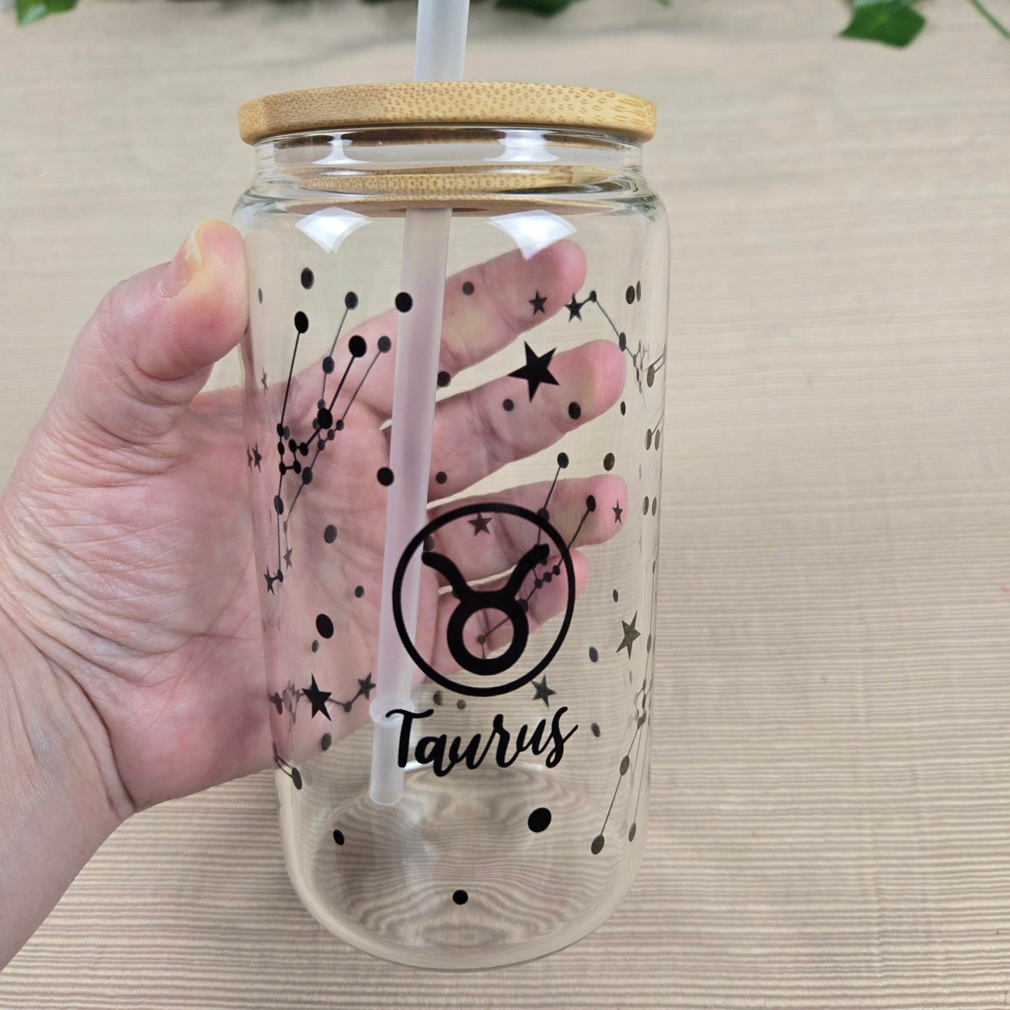 Zodiac Constellation 16oz Glass Jar Clear or Frosted (Multiple Designs Available) - Vegas Custom Creations