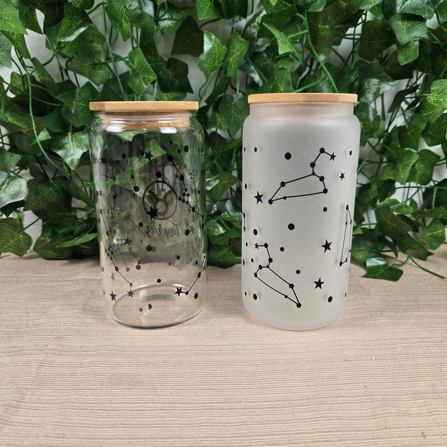 Zodiac Constellation 16oz Glass Jar Clear or Frosted (Multiple Designs Available) - Vegas Custom Creations
