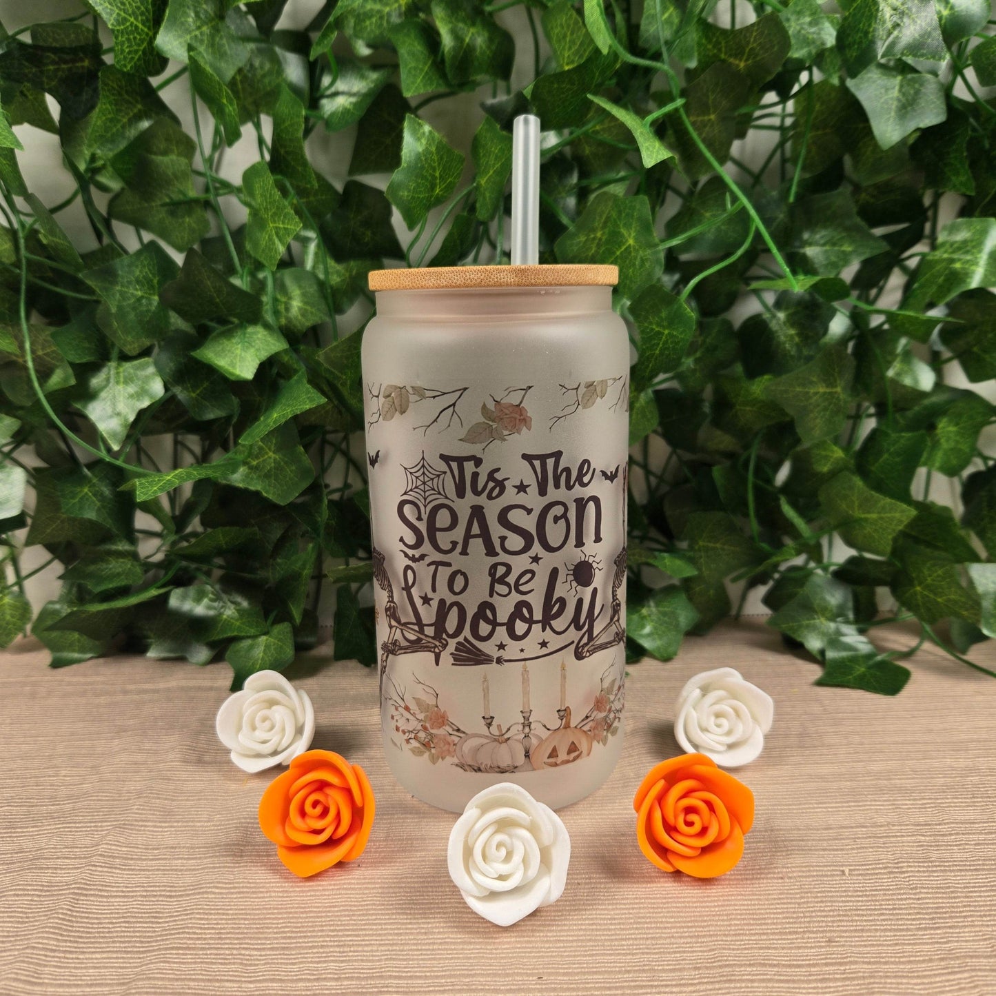 Skeleton Halloween 16oz Glass Jar Clear or Frosted (Multiple Designs Available) - Vegas Custom Creations