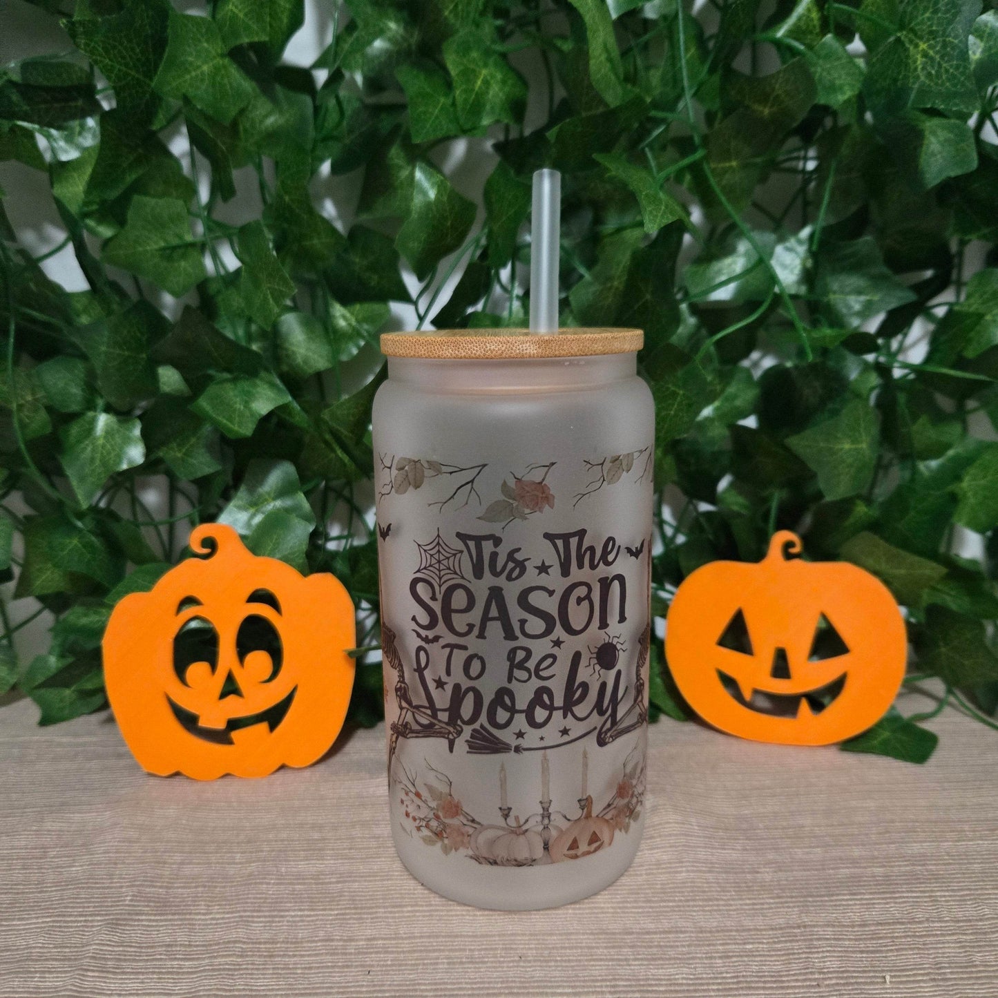 Skeleton Halloween 16oz Glass Jar Clear or Frosted (Multiple Designs Available) - Vegas Custom Creations