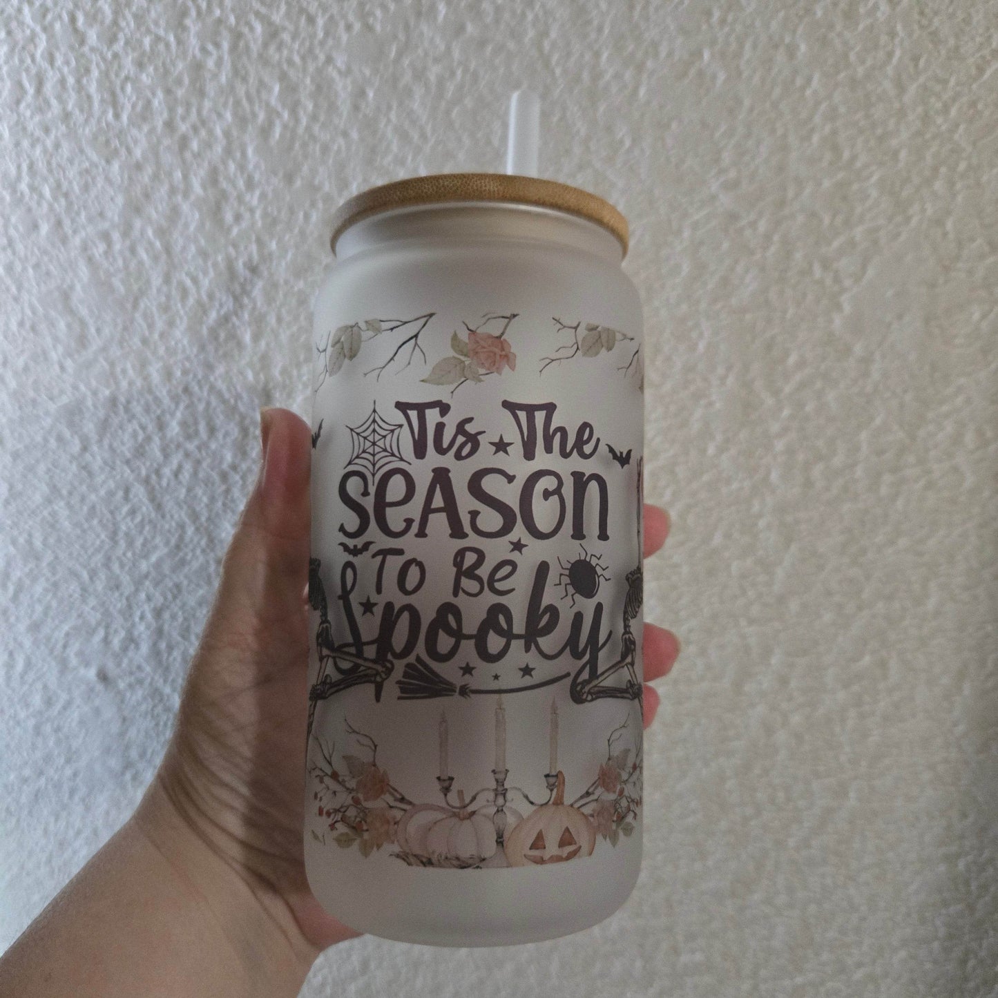 Skeleton Halloween 16oz Glass Jar Clear or Frosted (Multiple Designs Available) - Vegas Custom Creations