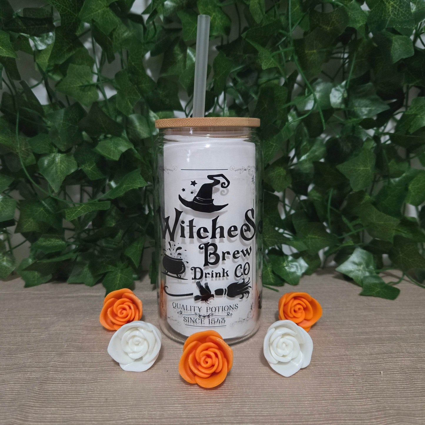 Witches Brew Drink Co. Halloween 16oz Glass Jar Clear or Frosted - Vegas Custom Creations