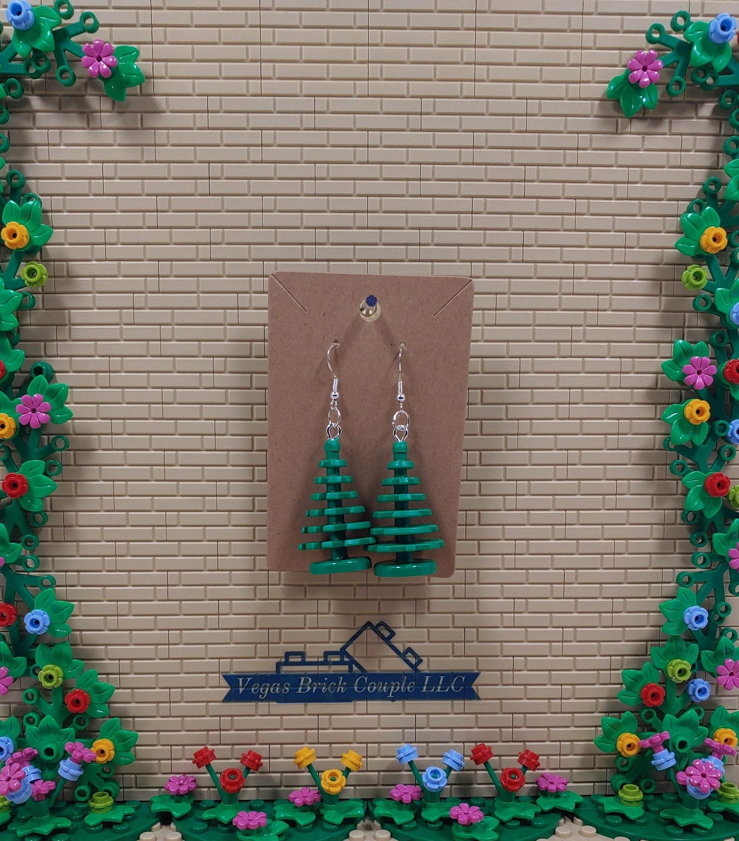 Lego® Molded Tree Dangling Silver Plated Hook Earrings - Vegas Custom Creations