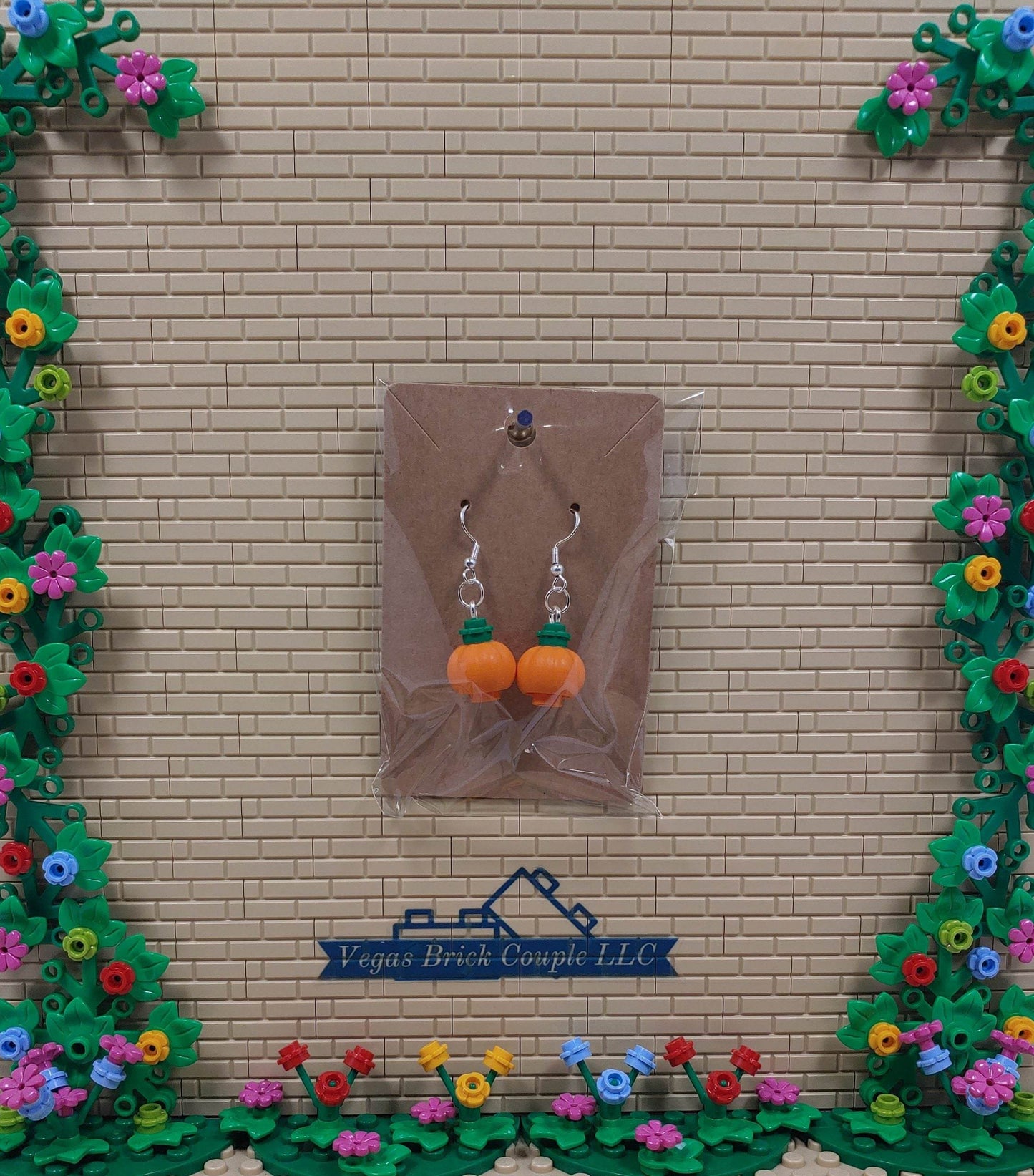 Lego® Pumpkin Dangling Silver Plated Hook Earrings - Vegas Custom Creations