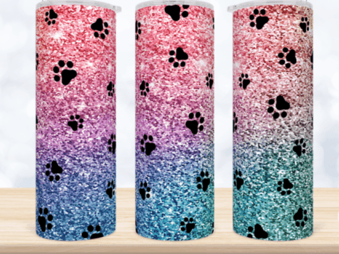 Paw Print Glittery Tumbler - Vegas Custom Creations