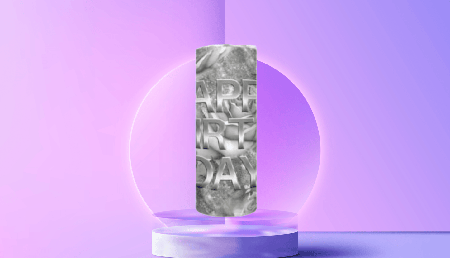 Silver Happy Birthday with Flowers Tumbler - Vegas Custom Creations