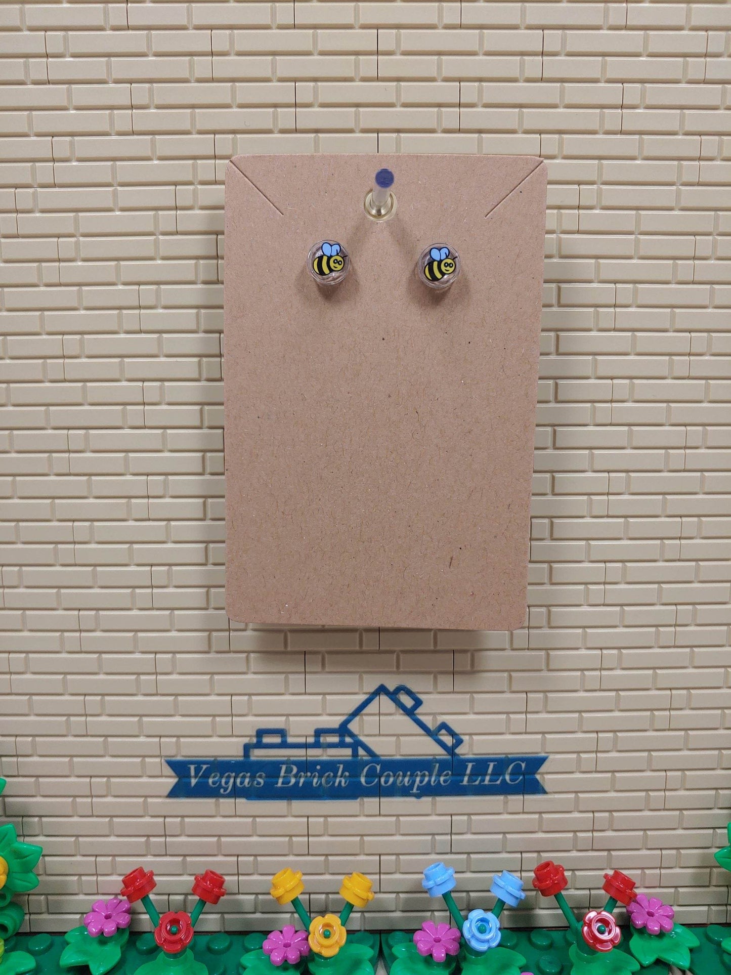 Lego® Bee Round Tile Stud Earrings - Vegas Custom Creations