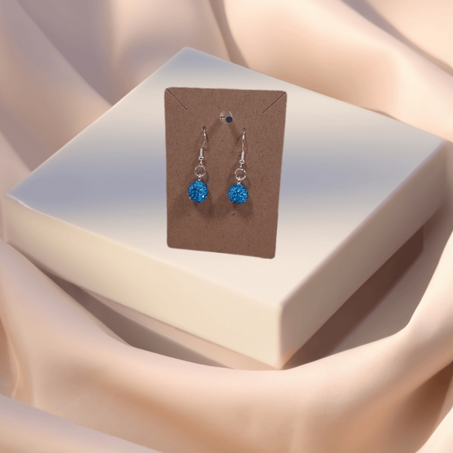 Beautiful Light Blue Glitter Ball Dangling Silver Plated Hook Earrings - Vegas Custom Creations