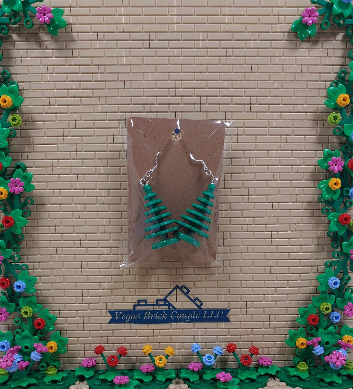Lego® Molded Tree Dangling Silver Plated Hook Earrings - Vegas Custom Creations