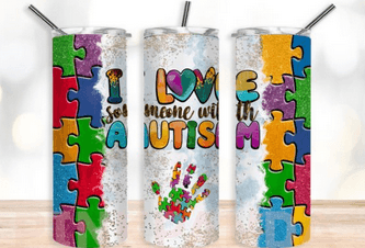 I Love Someone with Autism Puzzle and Hand print Tumbler - Vegas Custom Creations