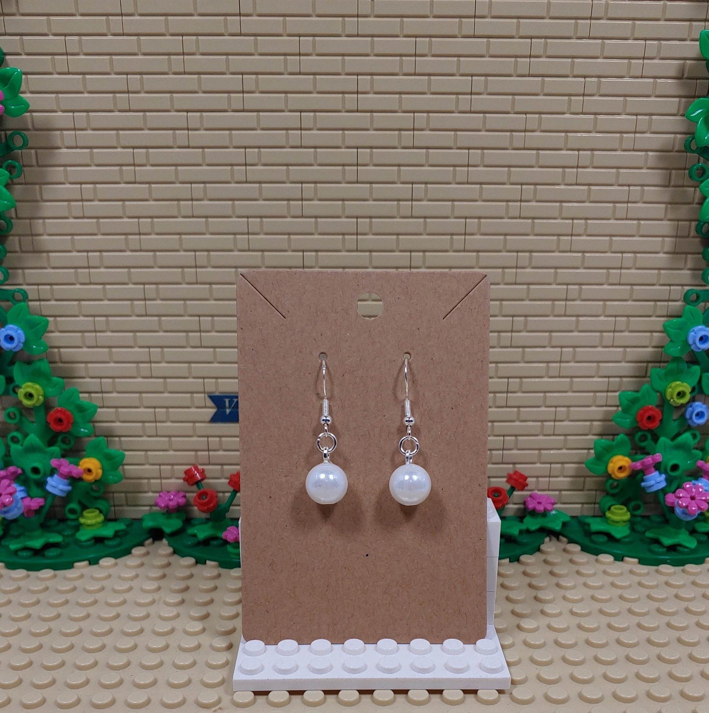 Beautiful Round Pearl Like Dangling Silver Plated Hook Earrings - Vegas Custom Creations