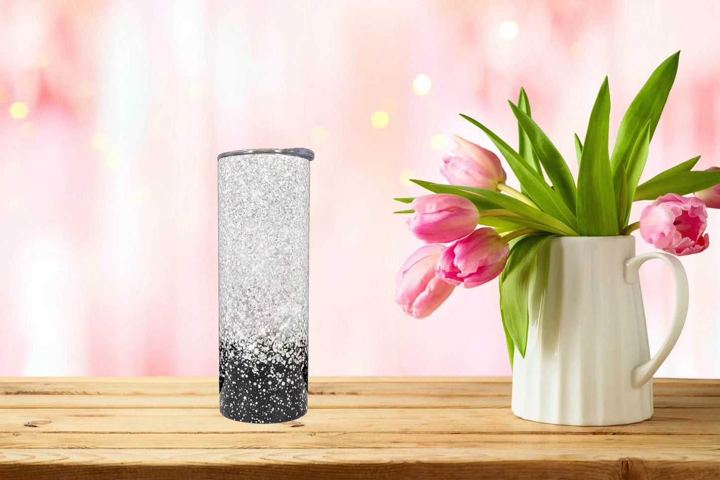 Black and Sliver Glitter Tumbler - Vegas Custom Creations