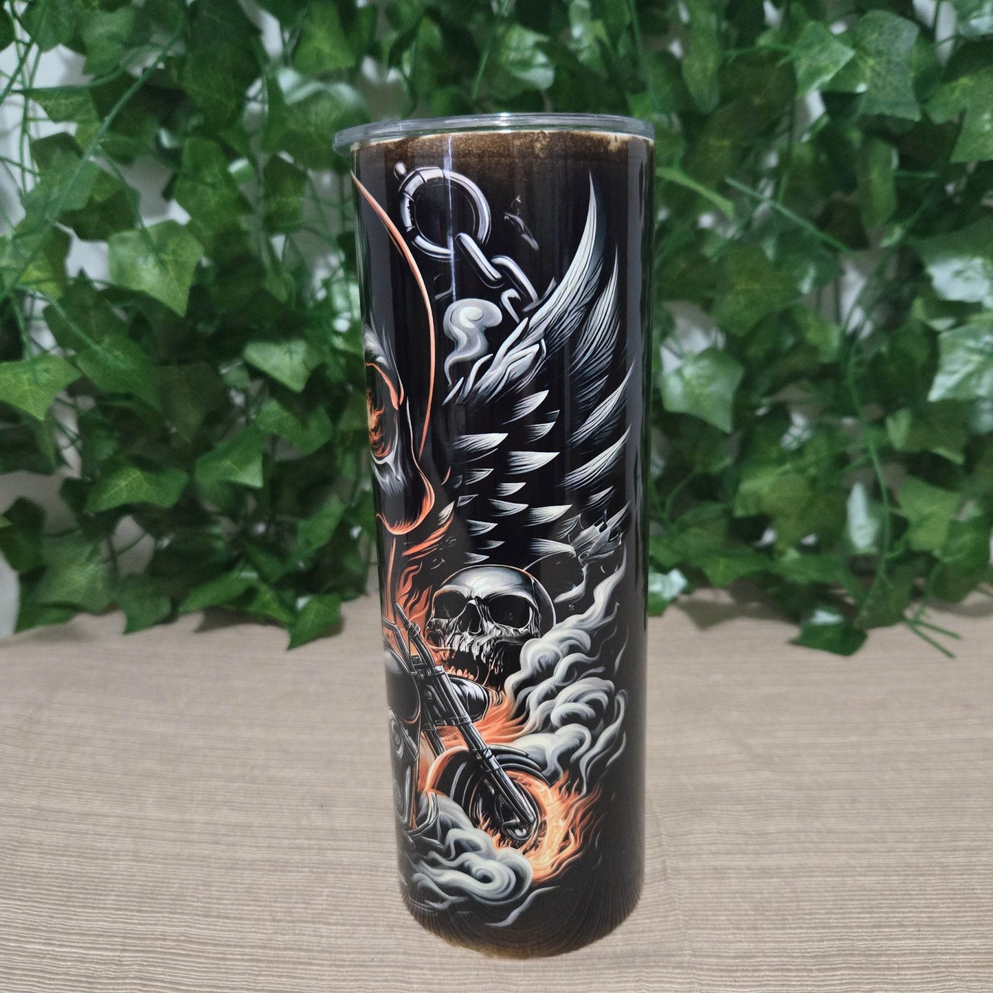Ghost Rider Skull and Motorcycle Tumbler - Vegas Custom Creations