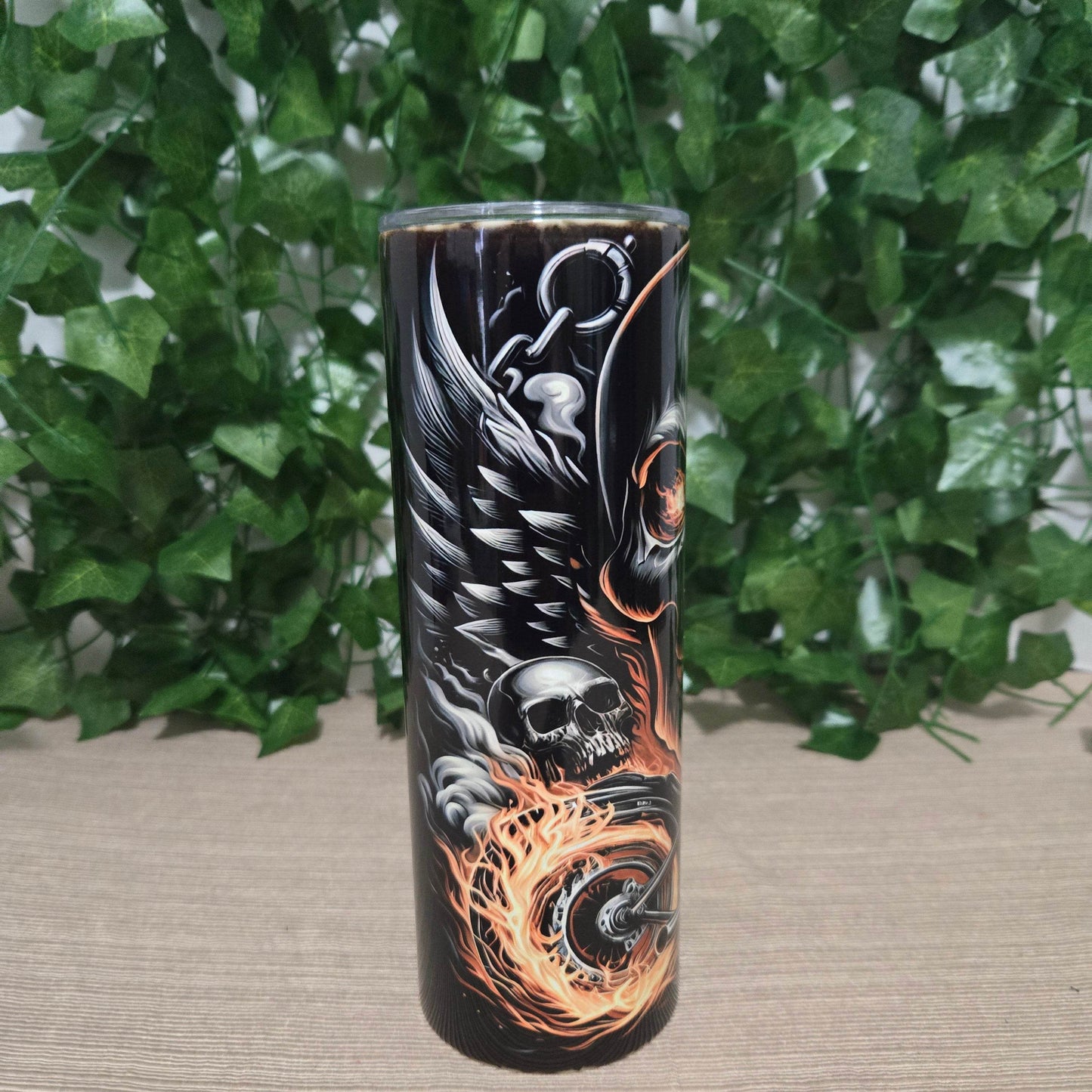 Ghost Rider Skull and Motorcycle Tumbler - Vegas Custom Creations