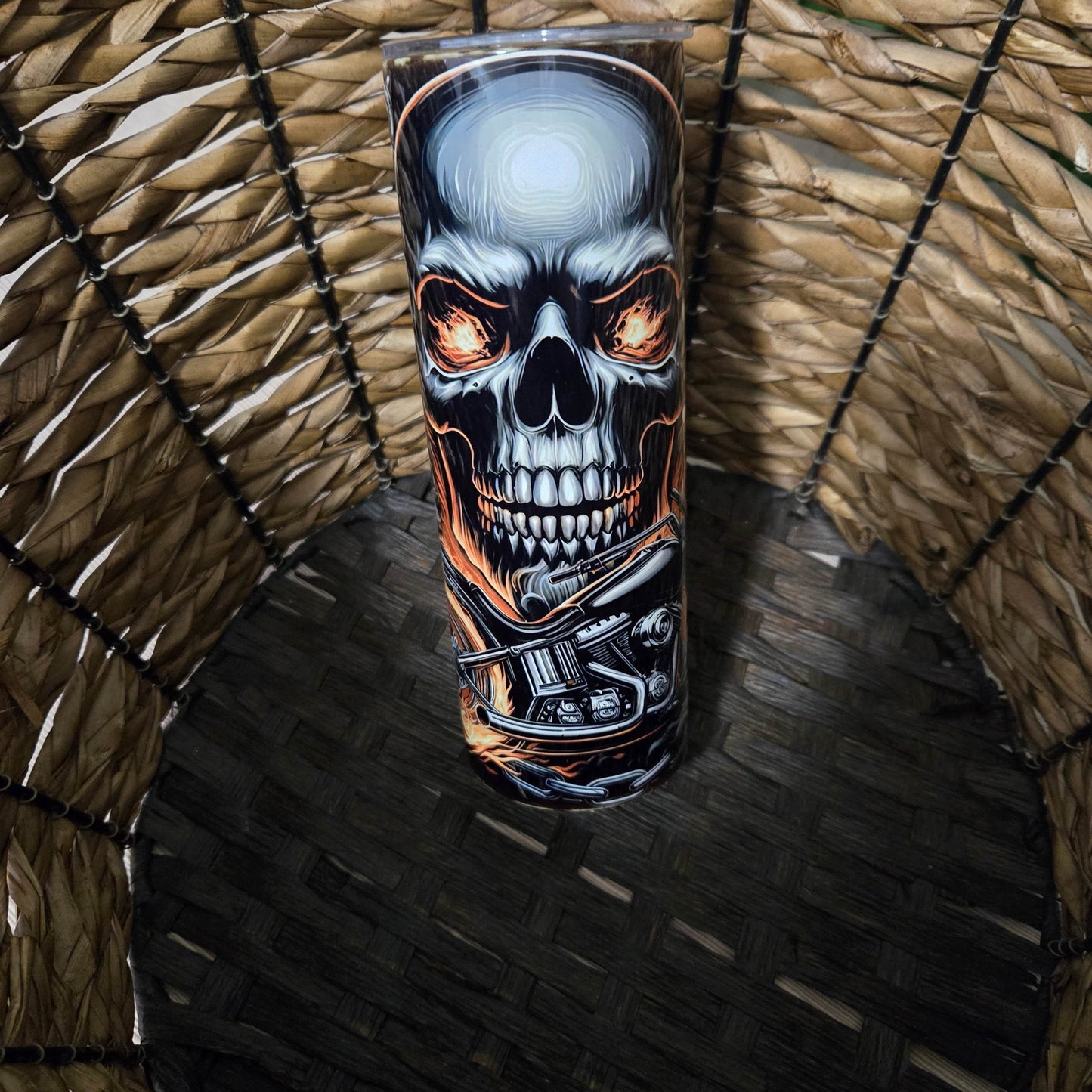 Ghost Rider Skull and Motorcycle Tumbler - Vegas Custom Creations