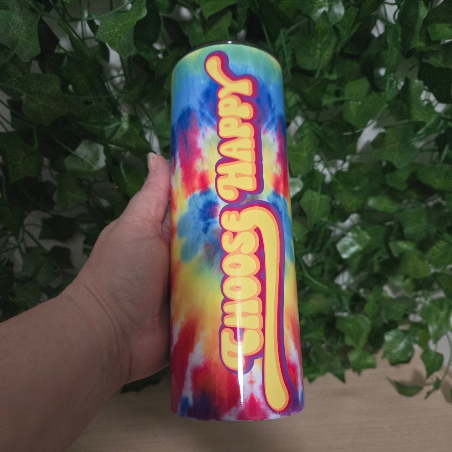 Rainbow Groovy Tye Dye "Choose Happy" Tumbler