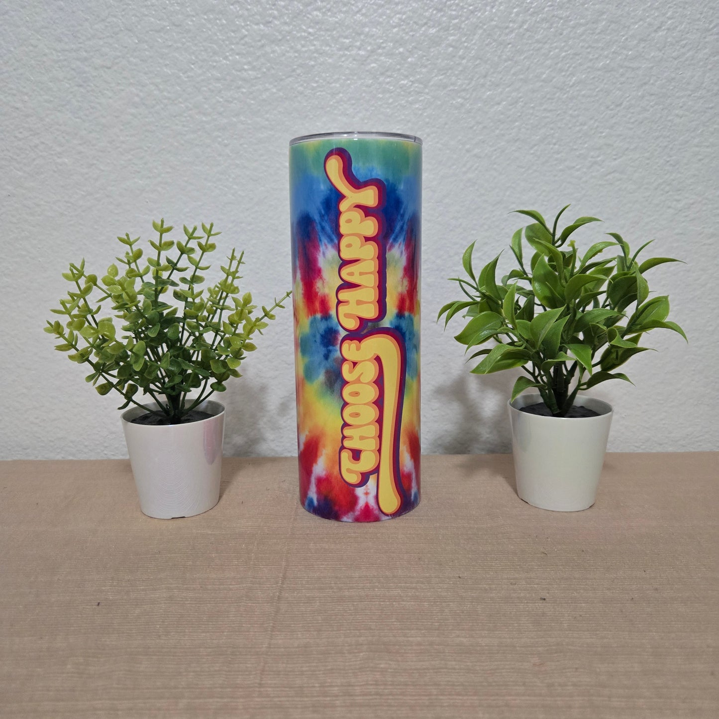 Rainbow Groovy Tye Dye "Choose Happy" Tumbler