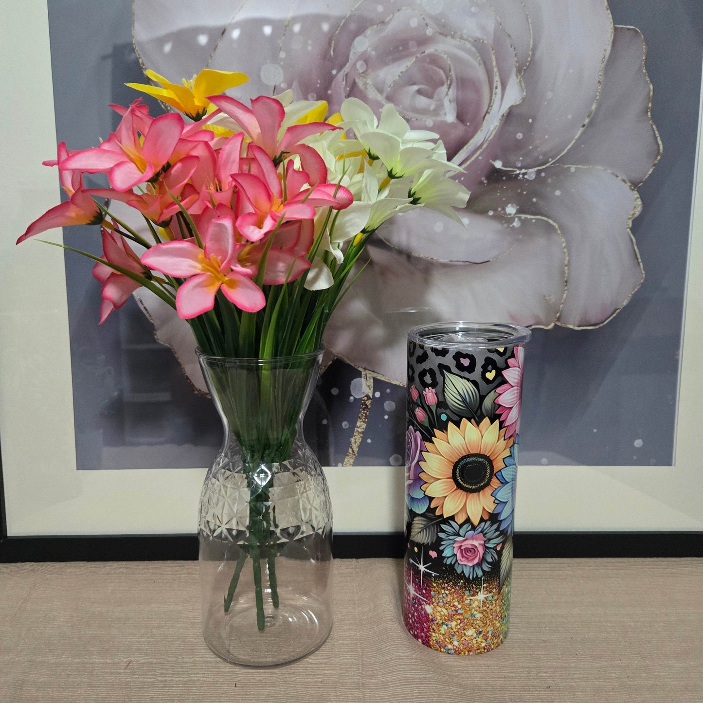 Rainbow Glitter Daises Tumbler - Vegas Custom Creations