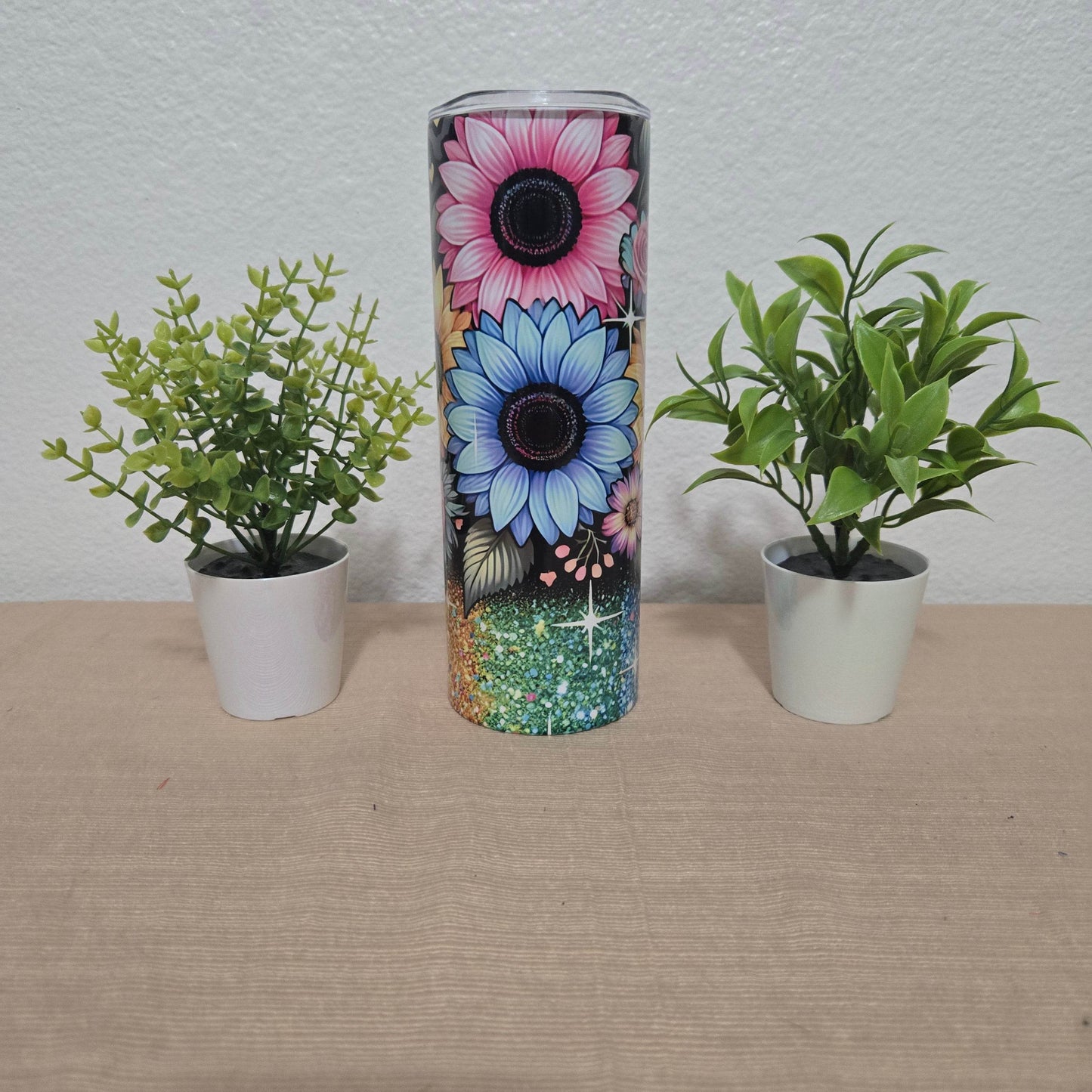 Rainbow Glitter Daises Tumbler - Vegas Custom Creations
