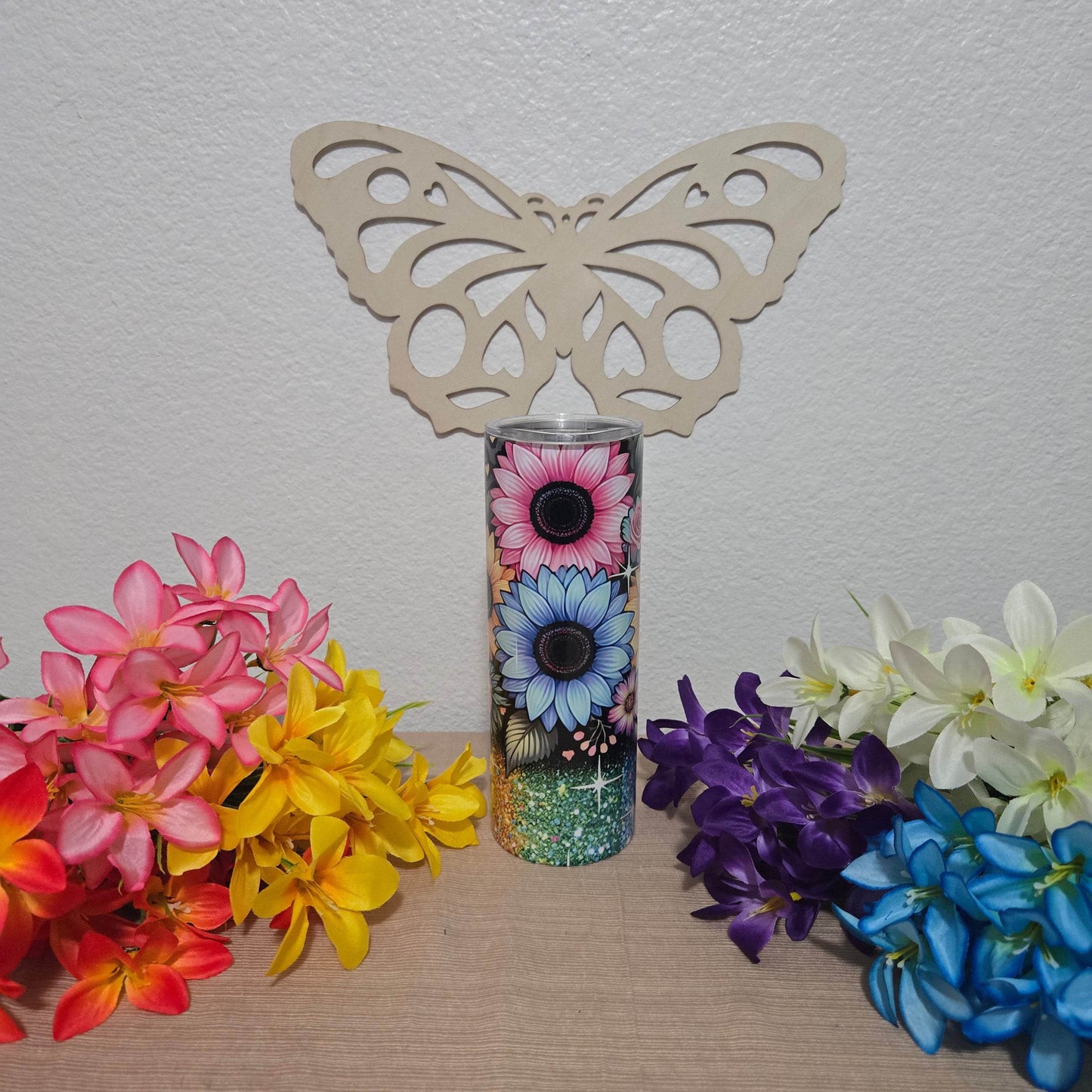 Rainbow Glitter Daises Tumbler - Vegas Custom Creations