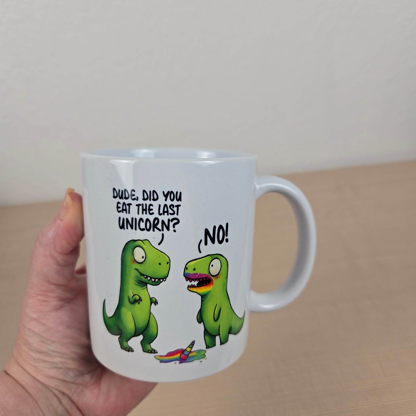Funny Dinosaurs eating a Unicorn Mug - Vegas Custom Creations
