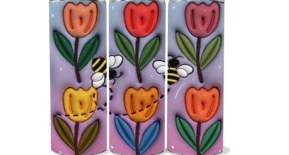 Inflated Bees and Flowers Tumbler - Vegas Custom Creations