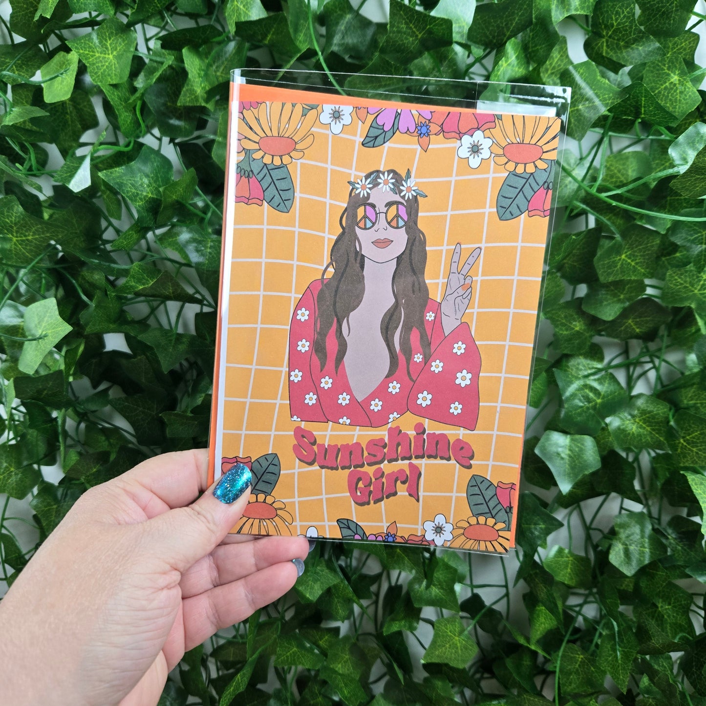 Retro Hippy Sunshine Girl Birthday Card