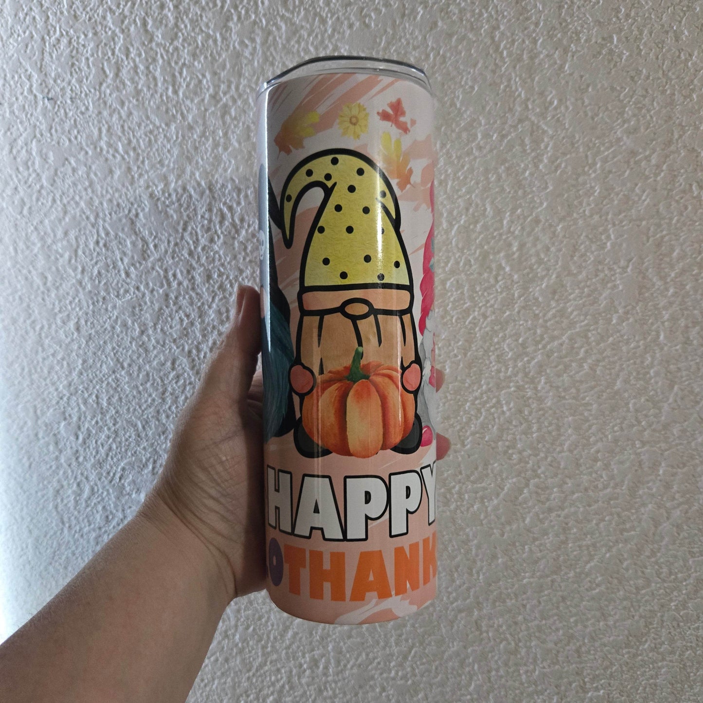 Happy HalloThankMas Gnome 20oz Skinny Tumbler - Vegas Custom Creations