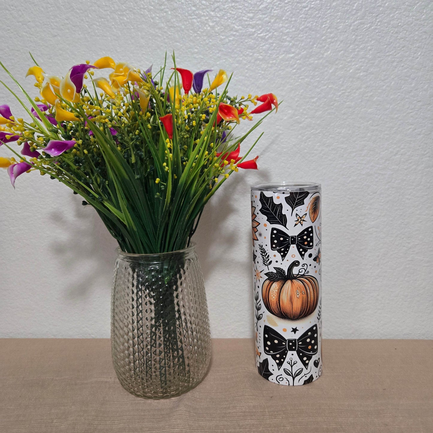 Fall Cute Pumpkin and Bows 20oz Skinny Tumbler - Vegas Custom Creations