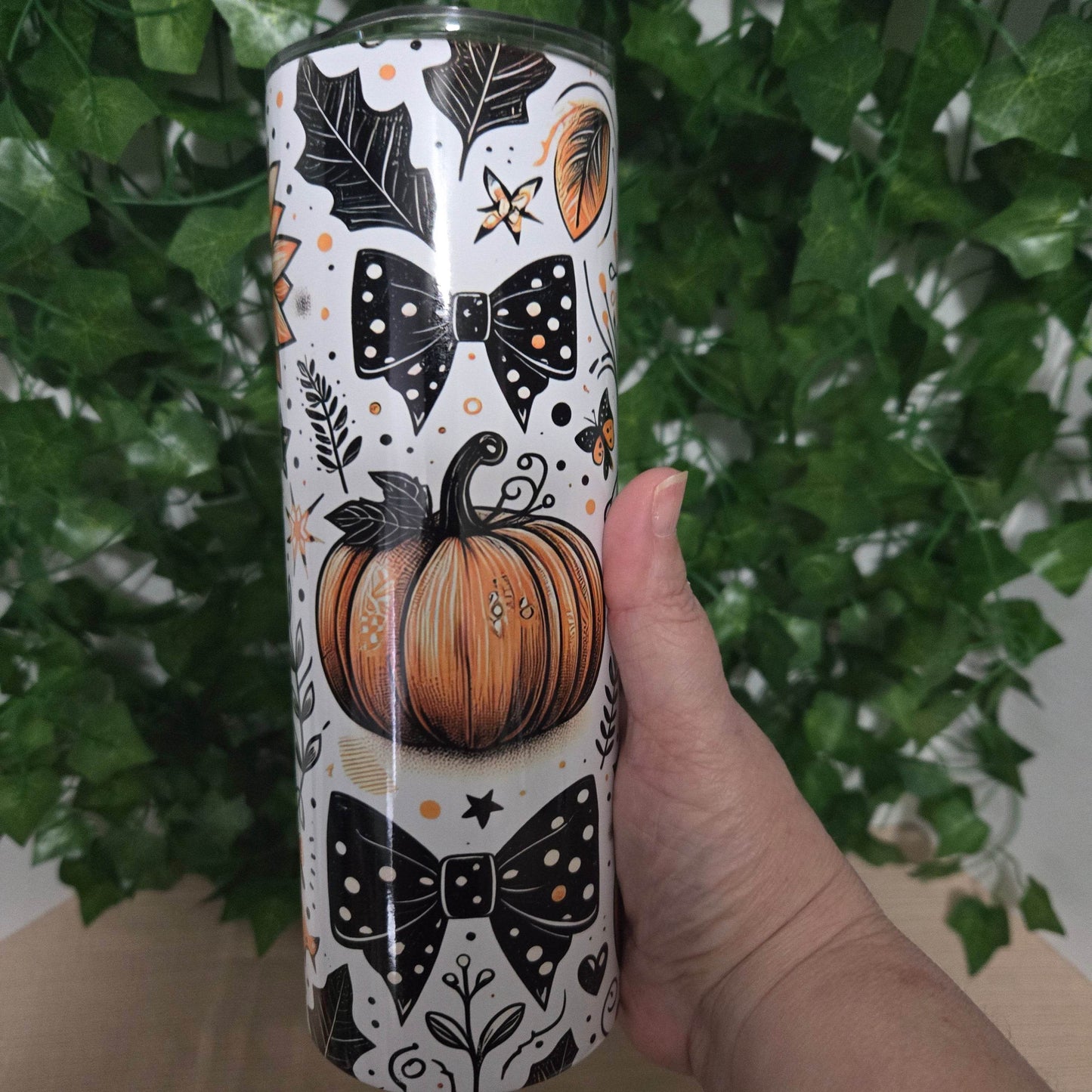 Fall Cute Pumpkin and Bows 20oz Skinny Tumbler - Vegas Custom Creations