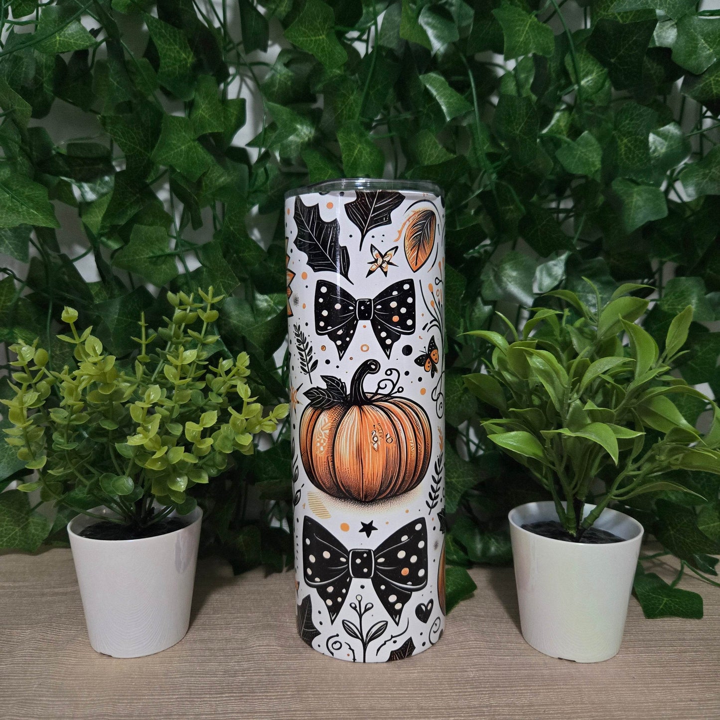 Fall Cute Pumpkin and Bows 20oz Skinny Tumbler - Vegas Custom Creations