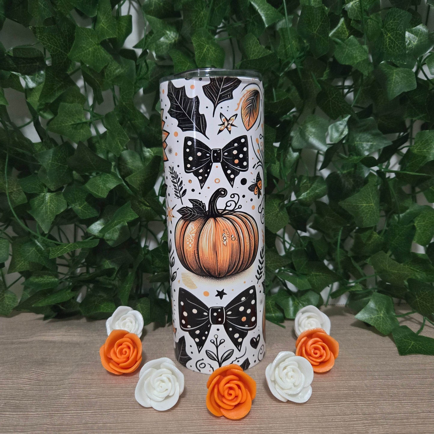 Fall Cute Pumpkin and Bows 20oz Skinny Tumbler - Vegas Custom Creations