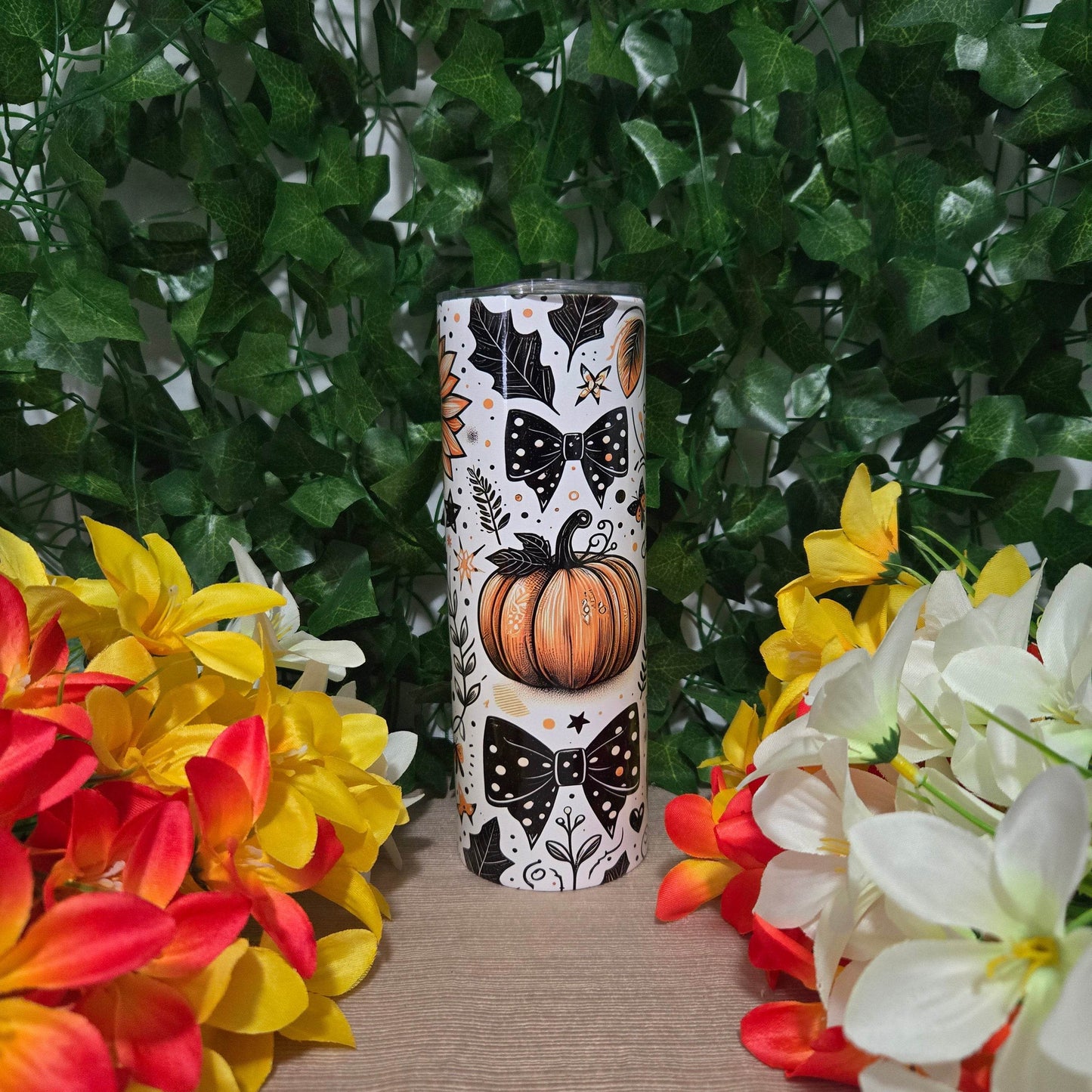 Fall Cute Pumpkin and Bows 20oz Skinny Tumbler - Vegas Custom Creations