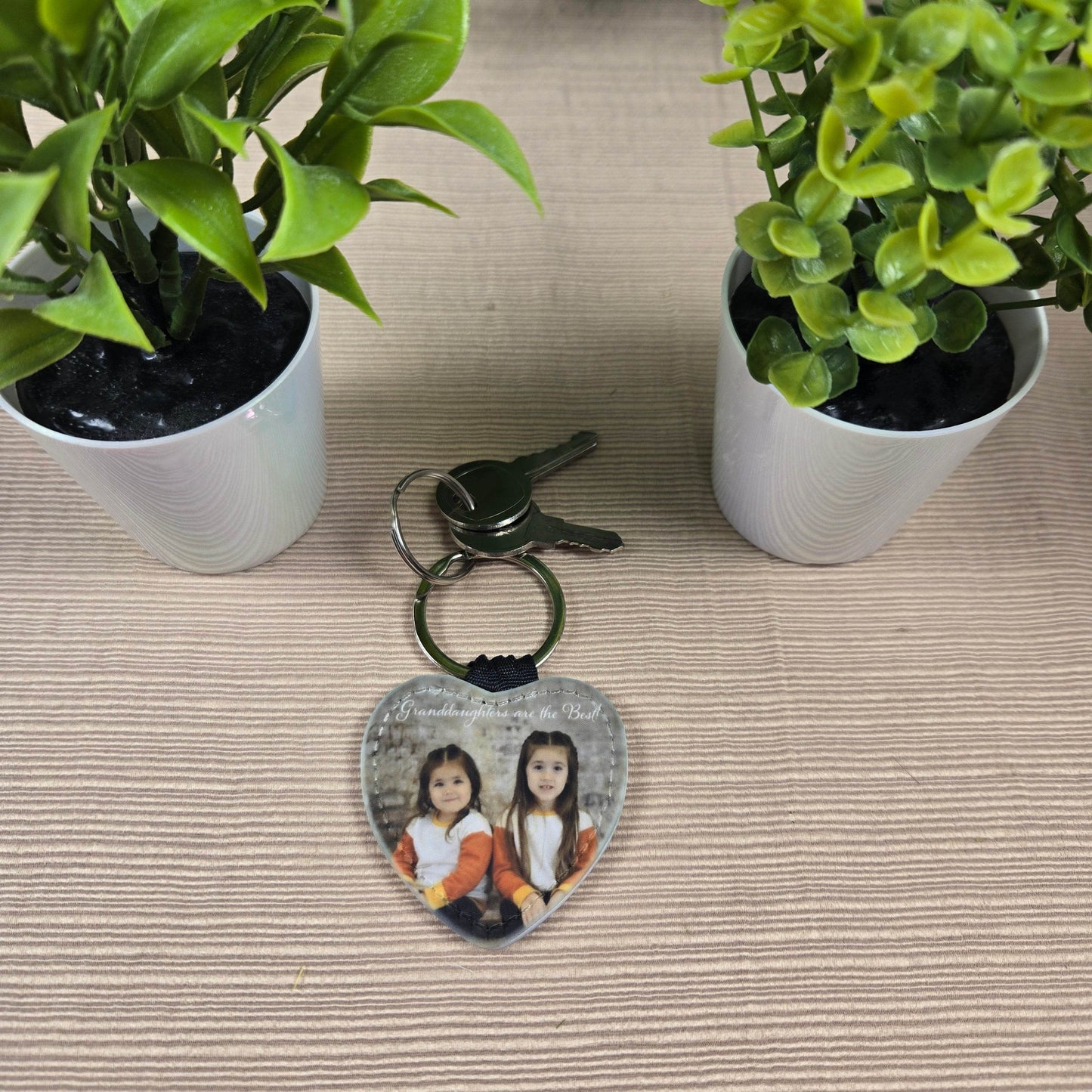 Personalized Photo and Text Double Sided Faux Leather Heart Key Chain - Vegas Custom Creations