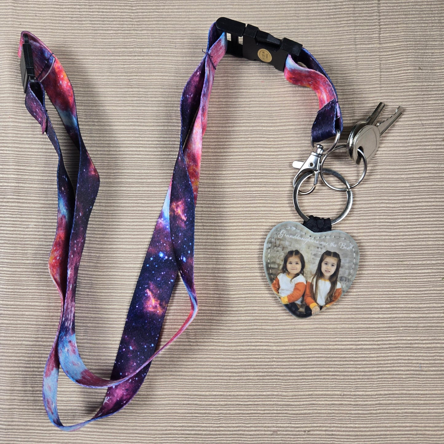 Personalized Photo and Text Double Sided Faux Leather Heart Key Chain - Vegas Custom Creations