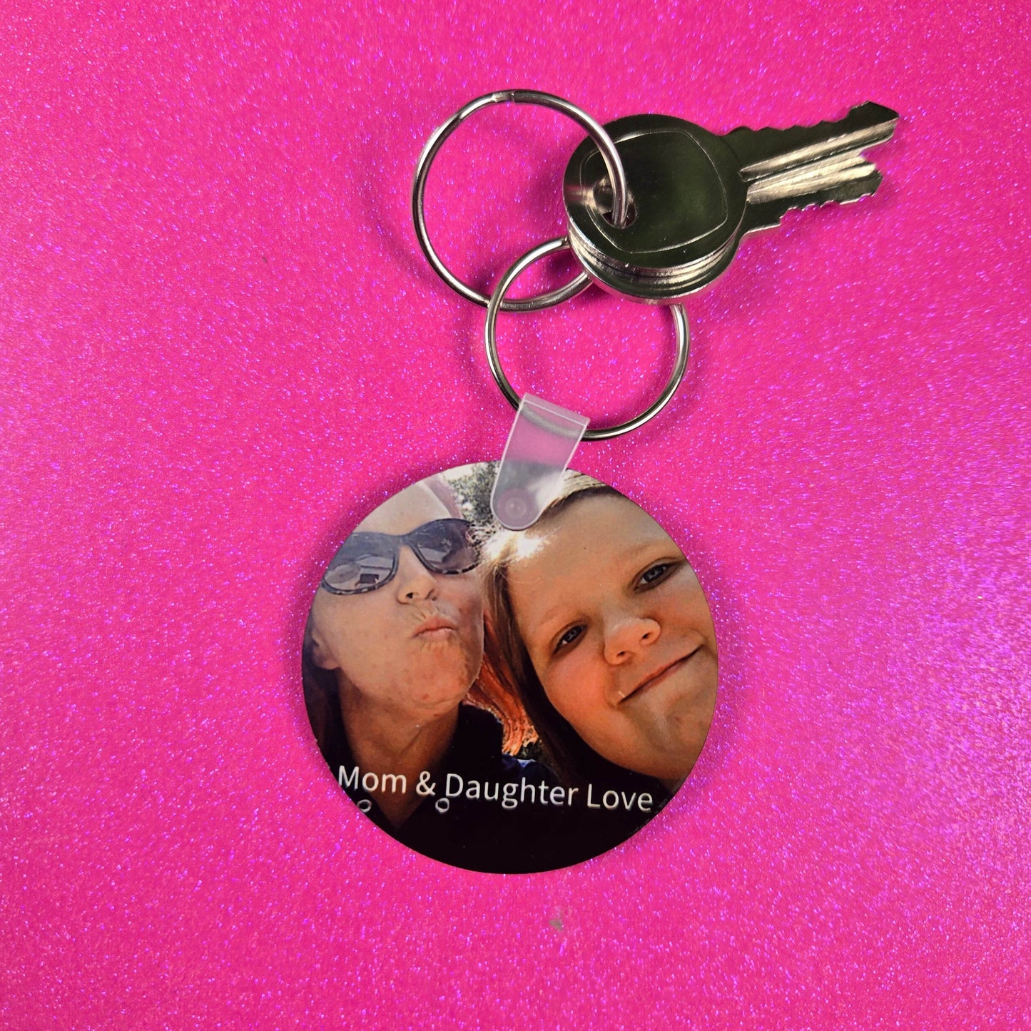 Round Double Sided Personalized Photo and Text Key Chain - Vegas Custom Creations