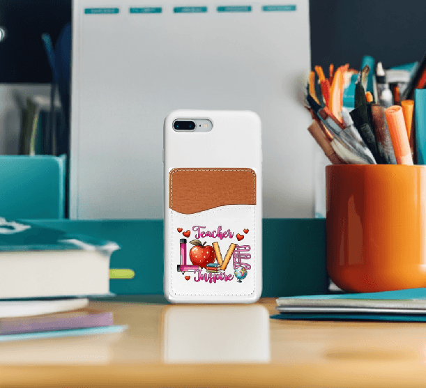 Teacher Love and Inspire Adhesive Faux Leather Cell Phone Wallet - Vegas Custom Creations