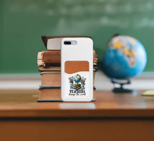 Teachers Change the World Adhesive Faux Leather Cell Phone Wallet - Vegas Custom Creations