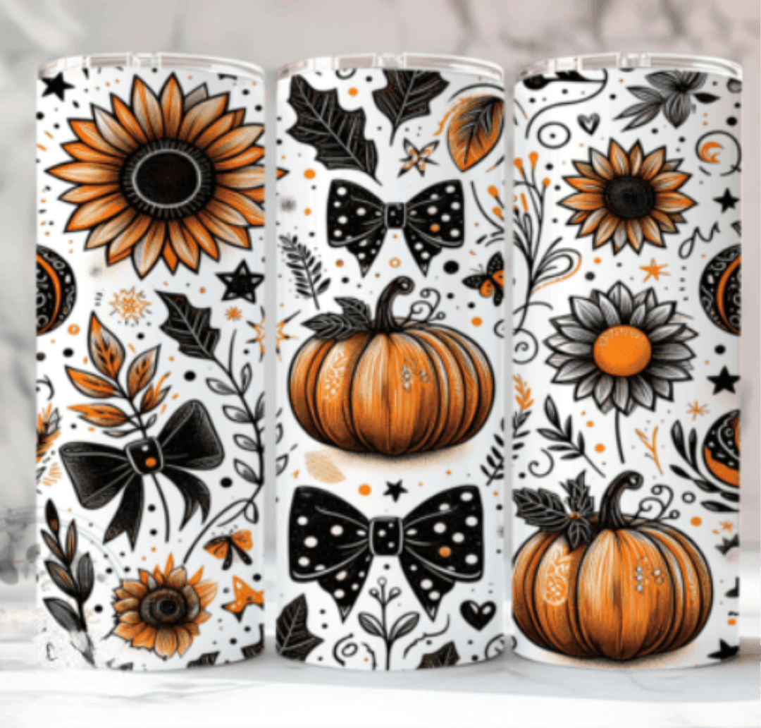 Fall Cute Pumpkin and Bows 20oz Skinny Tumbler - Vegas Custom Creations