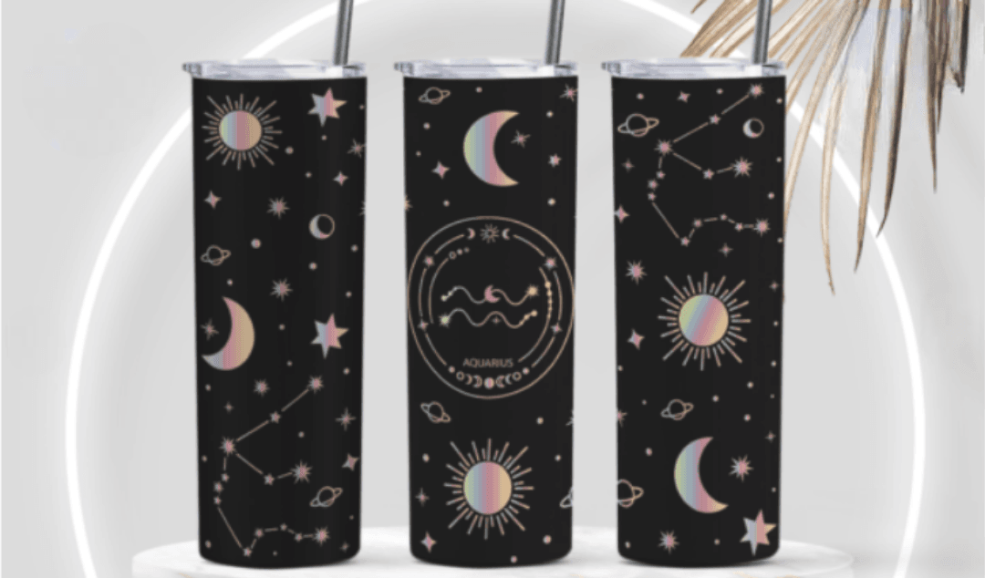 Zodiac Stars, Sun and Moon 20oz Skinny Tumbler (Multiple Designs Available) - Vegas Custom Creations