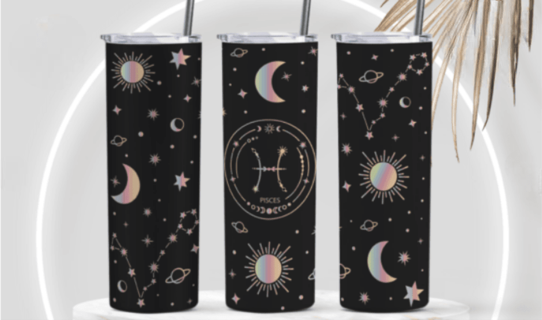 Zodiac Stars, Sun and Moon 20oz Skinny Tumbler (Multiple Designs Available) - Vegas Custom Creations
