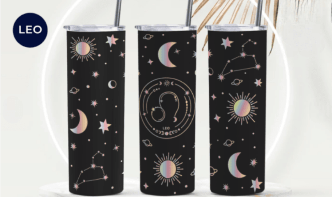 Zodiac Stars, Sun and Moon 20oz Skinny Tumbler (Multiple Designs Available) - Vegas Custom Creations
