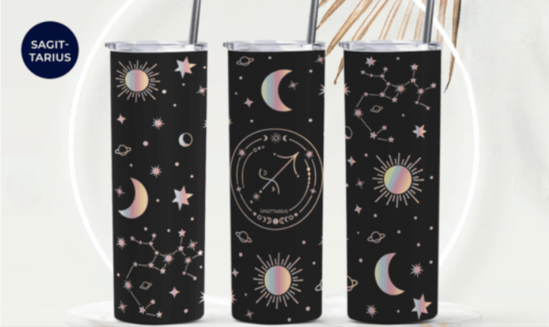 Zodiac Stars, Sun and Moon 20oz Skinny Tumbler (Multiple Designs Available) - Vegas Custom Creations